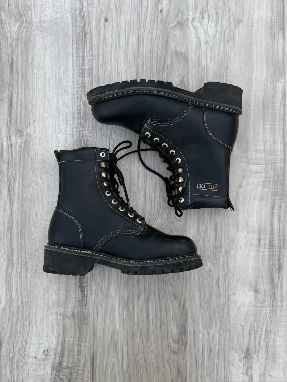 Ramrods Black Leather Steel Toe Work Boots